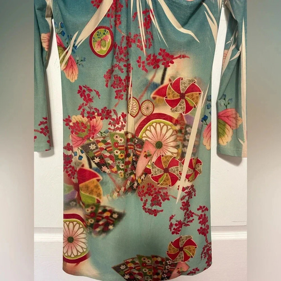 Mushka Sienna Rose Dress Womens XL Colorful Abstract Scoop Neck Long Sleeve USA - Picture 4 of 5